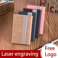 laser engraved logo luxury id cardholder wallet leather business credit card holder travel name card holder organizer holder