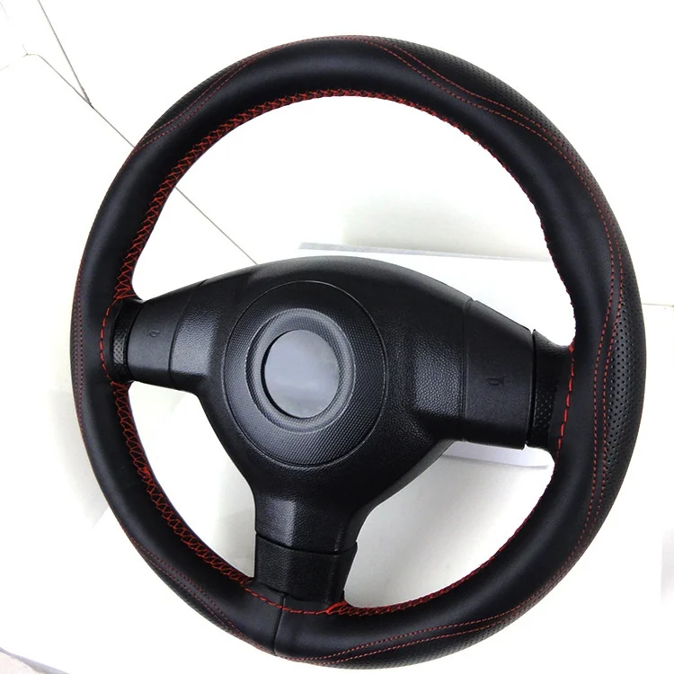 

Capa de couro genuíno para volante de carros, capa ondulada com linhas de sílica gel para volante car steering wheel cover