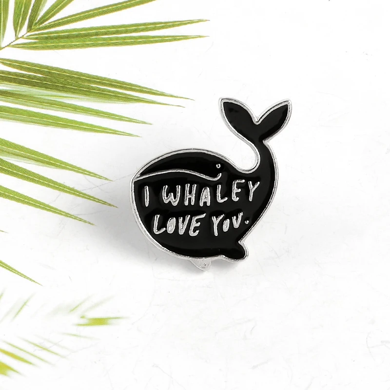 КИТ я люблю тебя эмалированная булавка мультфильм океан животное черная Китовая