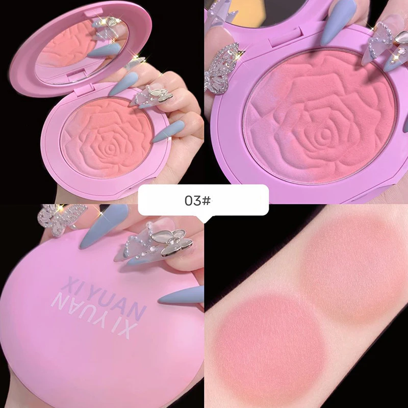 

Rose Flower 3 Colors Gradient Blush Matte Smooth Easy To Color Waterproof Silky Delicate Face Makeup Blush Pink Purple Orange