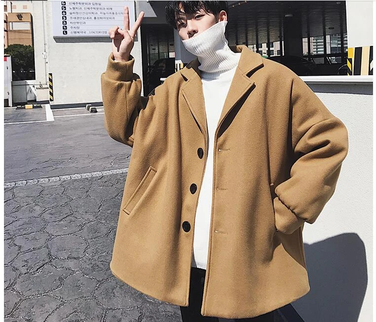 2018 зимнее Свободное пальто в Корейском стиле ветровка мужское длинное шерстяное