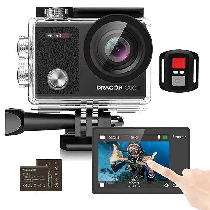 Экшн камера Dragon Touch 4K 16 МП Vision 3 Pro WIFI 170 футов водонепроницаемая с сенсорным
