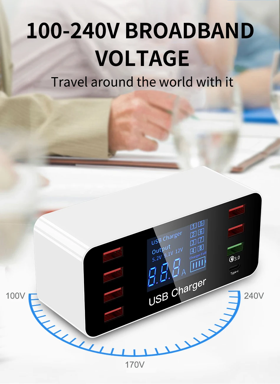 IHaitun светодиодный 8 портов 8А 40 Вт QC 3,0 USB зарядное устройство Тип C быстрое зарядное устройство для мобильного телефона для iPhone X XS samsung S10 huawei P30 Pro
