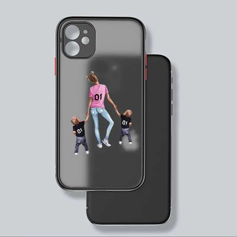 

Cartoon mother baby boy girl Phone Case matte transparent For iphone 7 8 11 12 plus mini x xs xr pro max cover