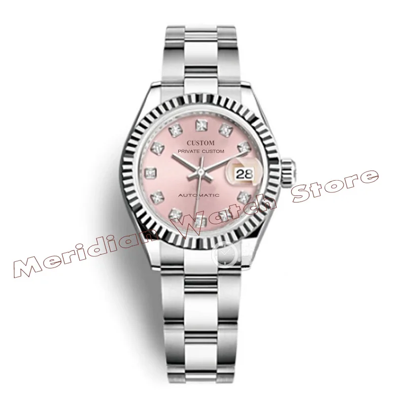 

Fashion 31mm Pink Women's Automatic With Diamond Watch Sapphire Stainless Steel Waterproof Calendar Ladies Watch Clock Gift