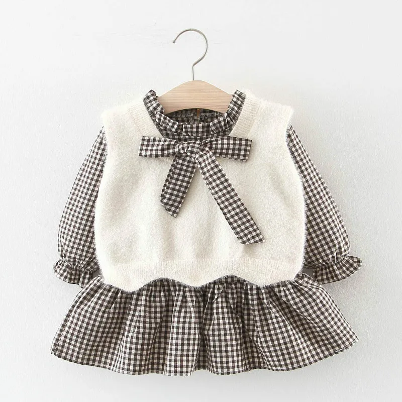 Infantil Vestido/платье для маленьких девочек сезон осень-зима модное платье в клетку с