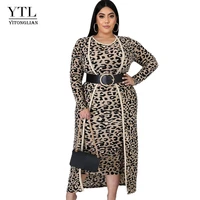 yitonglian womens leopard 2 pieces printed cardigan sets plus size sexy party set club slim set