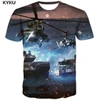 KYKU футболка с изображением танка мужские вертолет рубашка в стиле милитари с принтом Футболки с 3d футболка на военную тематику с принтом Мужские мoднaя лeтняя фyтбoлкa с Мужской топы