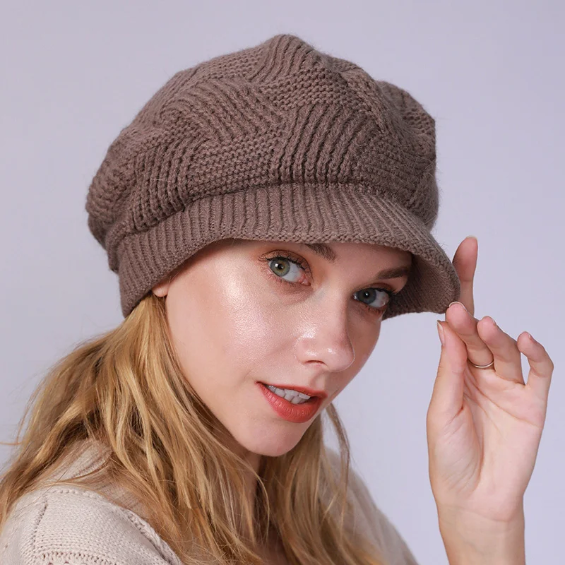 

Autumn Winter Warm Hats for Women Knitted Soft Hats Wool Casual Thicken Caps Outdoor Windproof Beret lady Classic Trend Hat Caps