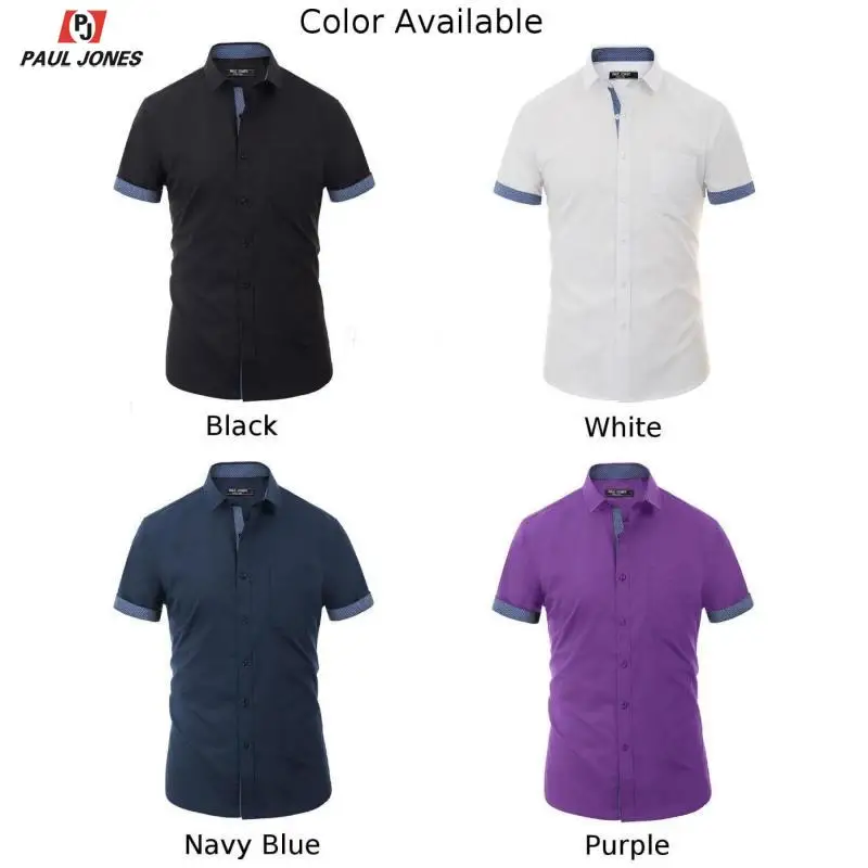 Мужская деловая рубашка на пуговицах PAUL JONES Повседневная с коротким рукавом и
