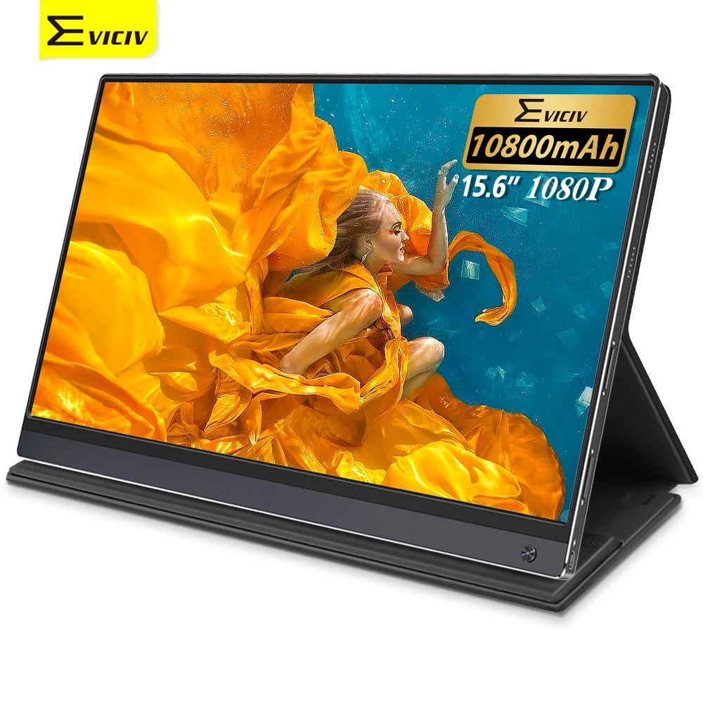 

Eviciv 15.6" Screen Battery Portable Monitor IPS HDR LCD Display 1920X1080 FHD USB C Rechargeable Lapdock With Smart Case Gaming