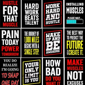 GREAT ART Workout Inspirational Painting Set Fitness Success Sports Goal Hard Work Black Poster Retro kraft Paper Gym Decor A1
