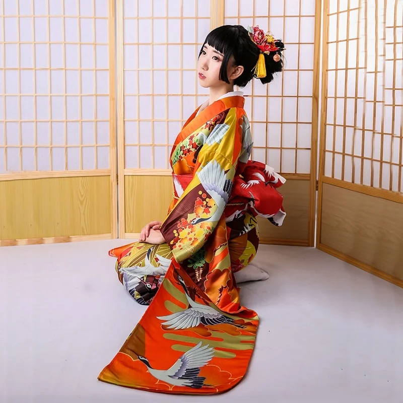 Традиционный японский кимоно Obi Yukata женский костюм Гейша хаори кимоно японское кимоно косплей FF2215