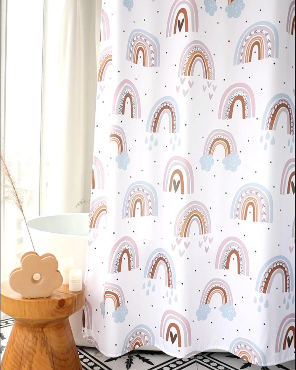 

not in/Rainbow Roman Hole Shower Curtain, 99.9% Waterproof, Bathroom Thicken Mildewproof Fabric, Home Curtains can be customized