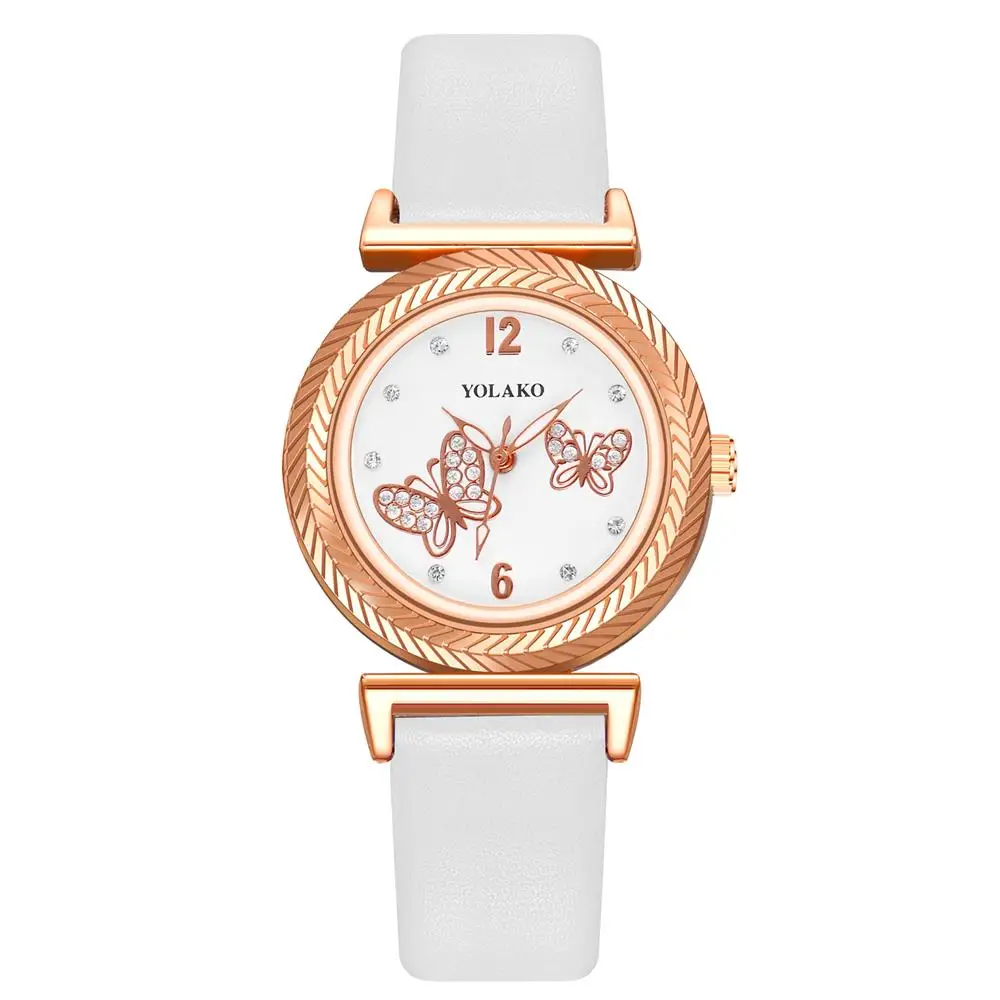 

Женские наручные часы с креативным дизайном, модные повседневные женские часы с бабочкой, простые женские кварцевые часы с кристаллами и ко...