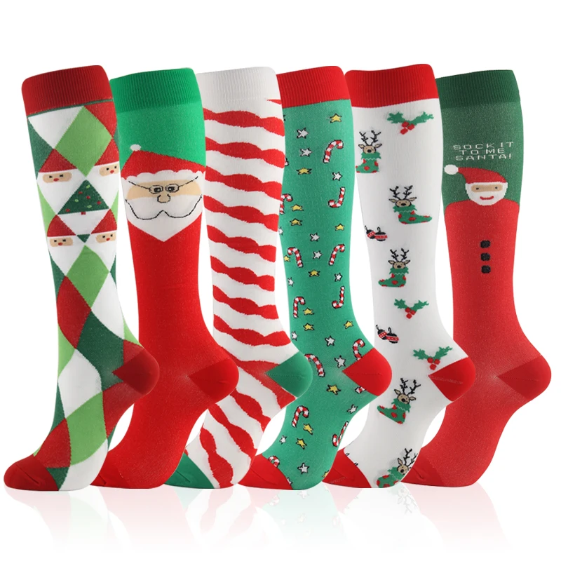 

Рождественские компрессионные Бриджи унисекс, Компрессионные спортивные носки до колена для бега, нейлоновые носки для снятия мышечной ус...