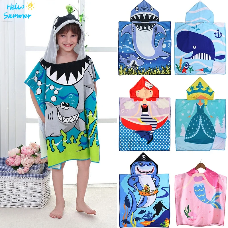 

Cartoon Bath Towel Child Kid Hooded Cloak Bathrobe Towel Microfiber Beach Swimwear Changing Robes Baby Children Poncho Towels