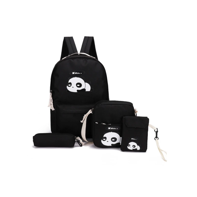 4 шт./компл. холщовые женские рюкзаки школьный рюкзак с принтом милой панды для