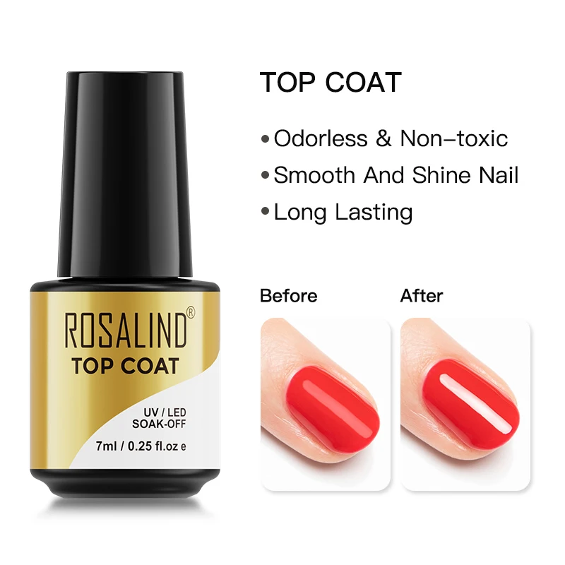 ROSALIND 7ML Top Coat Nail Polish Vernis Semi Permanant Soak Off UV Lamp For Manicure no Wipe Long Lasting Gel Lacquer Topcoat | Красота и