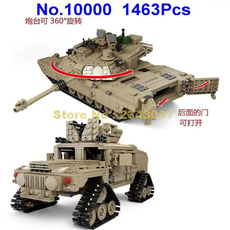 10000 1463 шт. 2 в 1 Военный танк 1:28 Abrams M1a2 гусеничный автомобиль 5 строительный блок