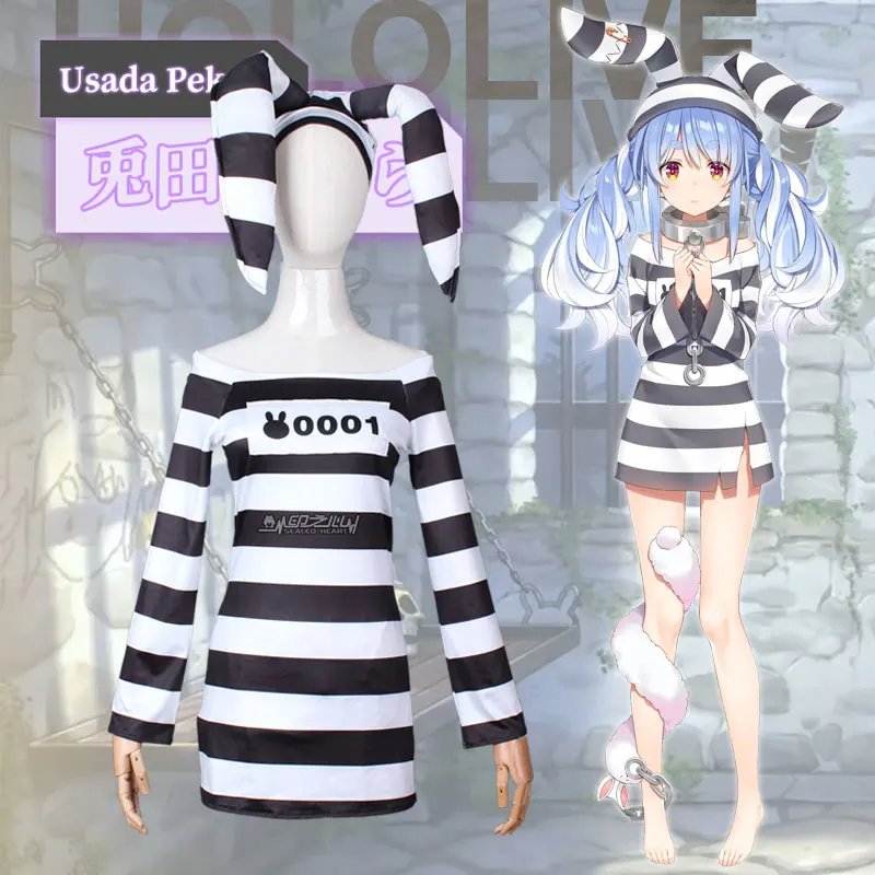 

Anime! Vtuber Hololive Usada Pekora Prison Rabbit Lovely Dress Uniform Cosplay Costume Halloween Party Outfit Dailydress Women