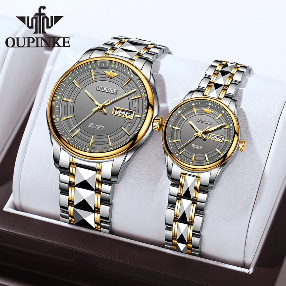 swiss brand oupinke couple watches pair men and women fashion luxury waterproof automatic mechanical 18kgold Business wristwatch