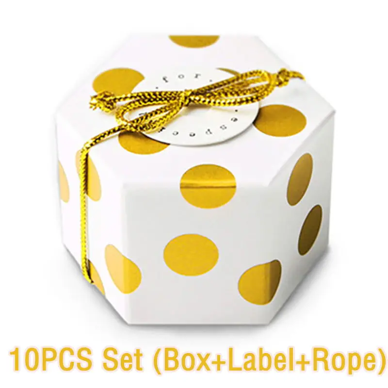 10pcs gold dot set Подарочная коробка в полоску и горох Boite Dragees Bonbonniere, упаковка, свадебные подарочные коробки для конфет, торта, вечерние шоколадные сумки - Цвет: 10pcs gold dot set