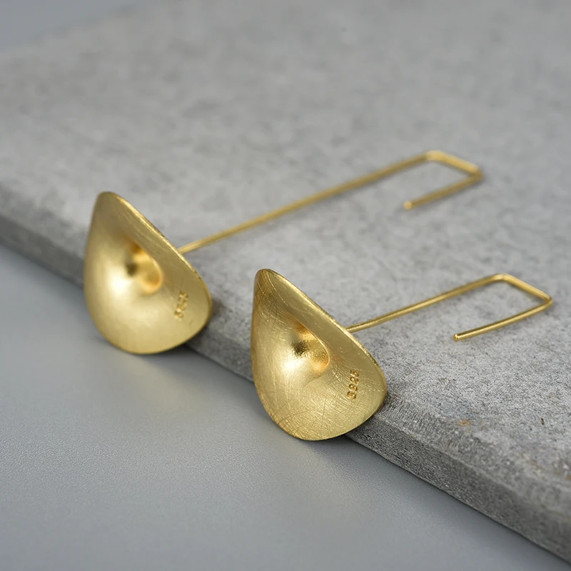 Lotus Fun, 18 K, золотые милые висячие серьги в виде соломенной кепки, настоящее 925 пробы, серебро, ручная работа, дизайнерские ювелирные изделия, серьги для женщин