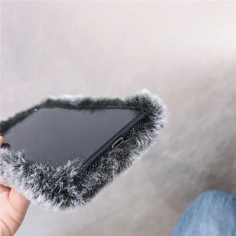 Rabbit Fluffy Fur Case for Moto One Power Vision Action Pro Zoom Macor G7 G8 Plus P30 Play Note Warm Soft Cover | Мобильные телефоны