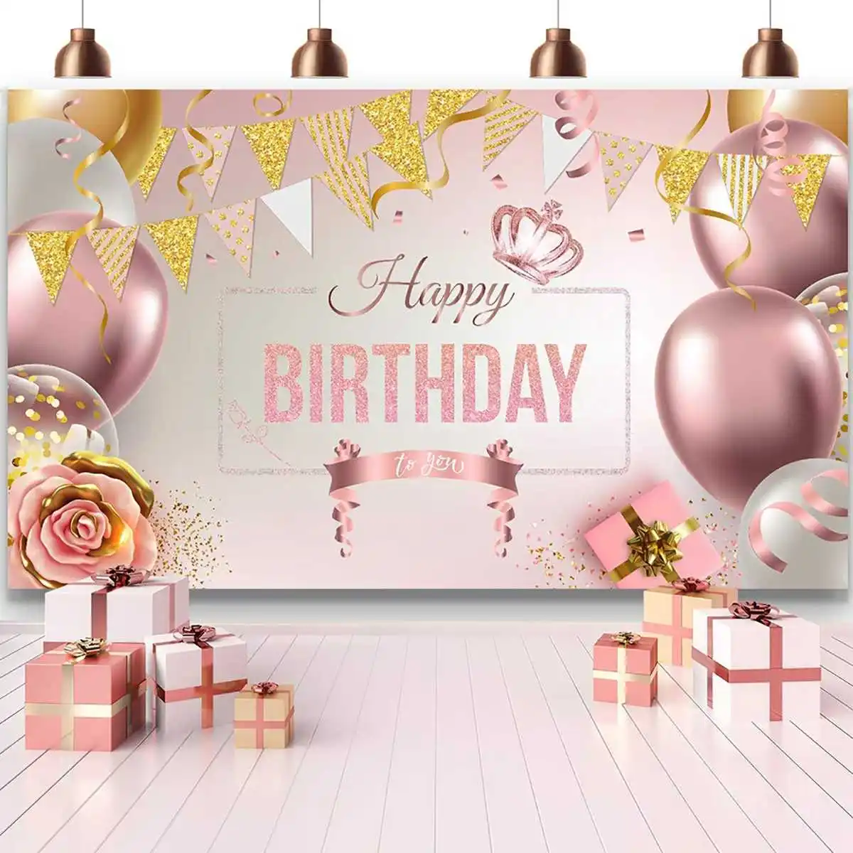 

Photo Backdrop Pink Red Balloons Birthday Party Glitters Star Dot Pendant Stage Customized Poster Baby Portrait Photo Background