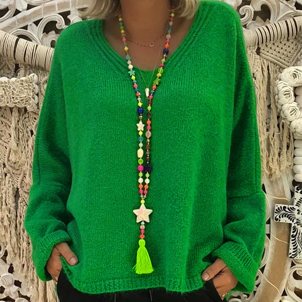 Женский свободный свитер со страусом FREE большого размера с глубоким v-образным