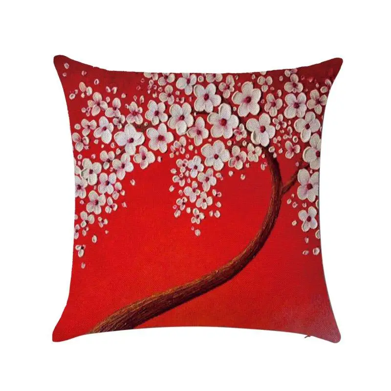 

Vintage oil Flower painting Pillow Case Mural Yellow Red Tree Cherry Blossom Cushion Cover Throw Pillow Cover 45x45cm pillowcase