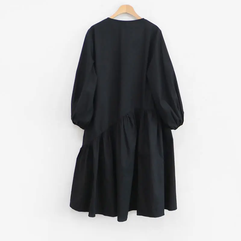 

XUXI Women Large Black Dress, Round Neck Fashion Summer MIDI Dress, Hem And Lantern Sleeve Hem 2021 E879