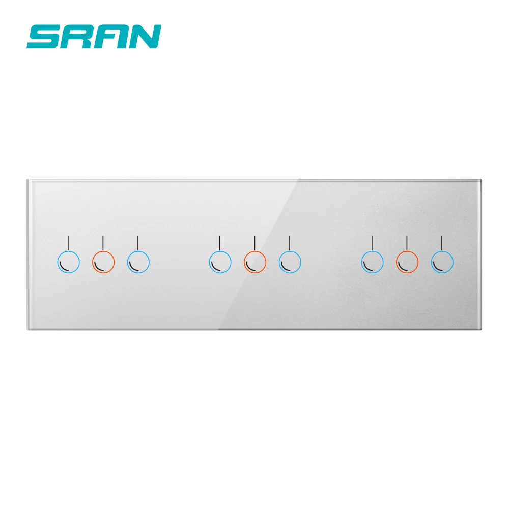 SRAN UK настенный 9 бандажный переключатель полоса белый закаленное стекло материал