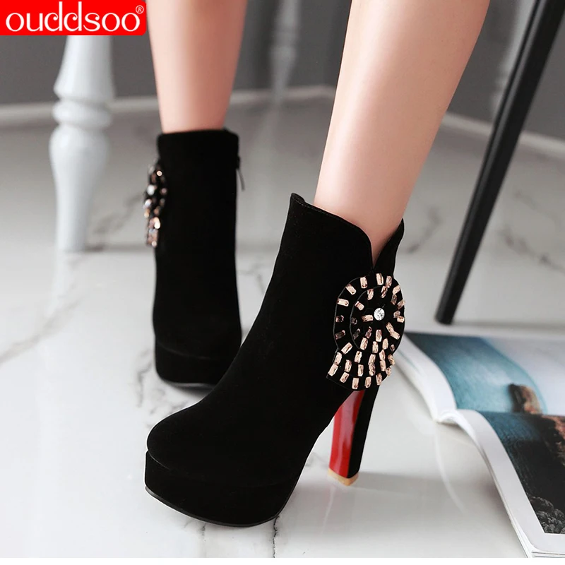 

ODS 2021 New Fashion Style High Heels Woman Booties Party Wedding Womens Shoes Red Black Ankle Boots Winter Large Size