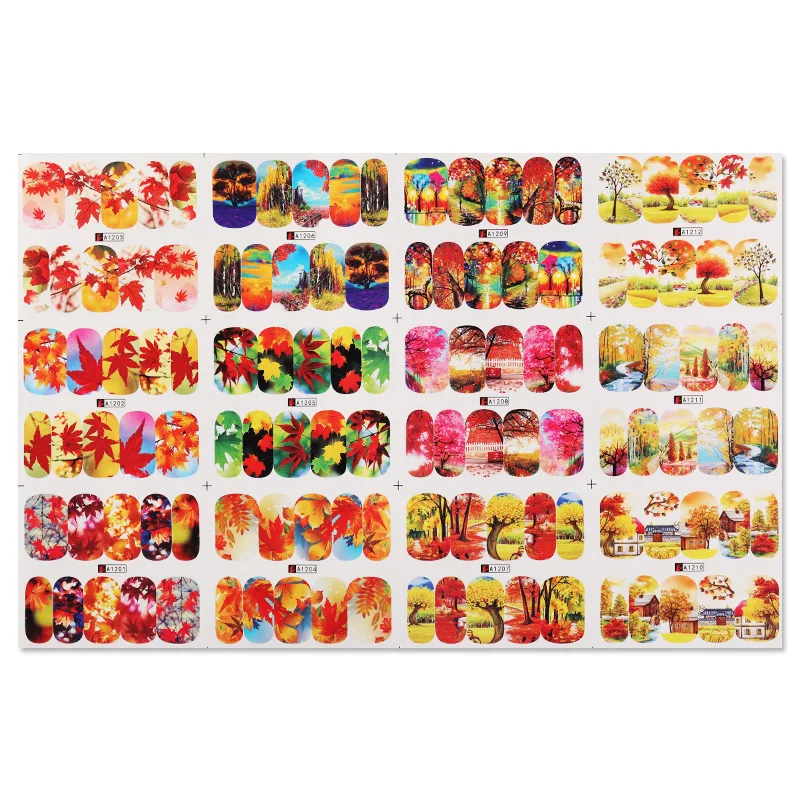 12 видов водяных наклеек для ногтей смешанные узоры красочные кленовый лист