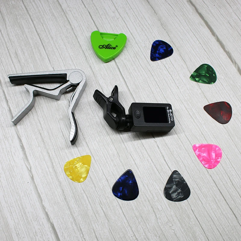 Набор инструментов тюнер для гитары + каподастр искусство 7 целлулоидных