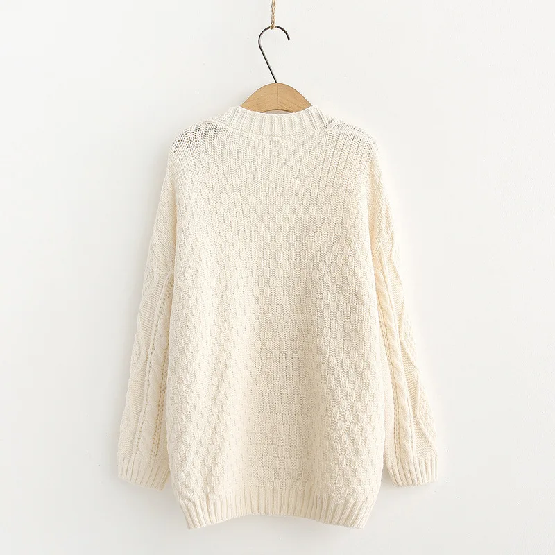 

Women's Autumn Winter Sweater Fresh Style V Neck Batwing Sleeve Solid Color Single Breasted Loose Knitted Cardigans for Student