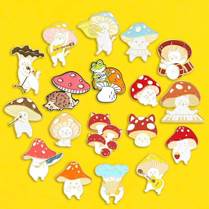 Mushroom Band Theme Party Enamel Pins Cute Plant Brooches For Kid Women Cartoons Lapel Pin Musical Instrument Badge Jewelry Gift images - 4
