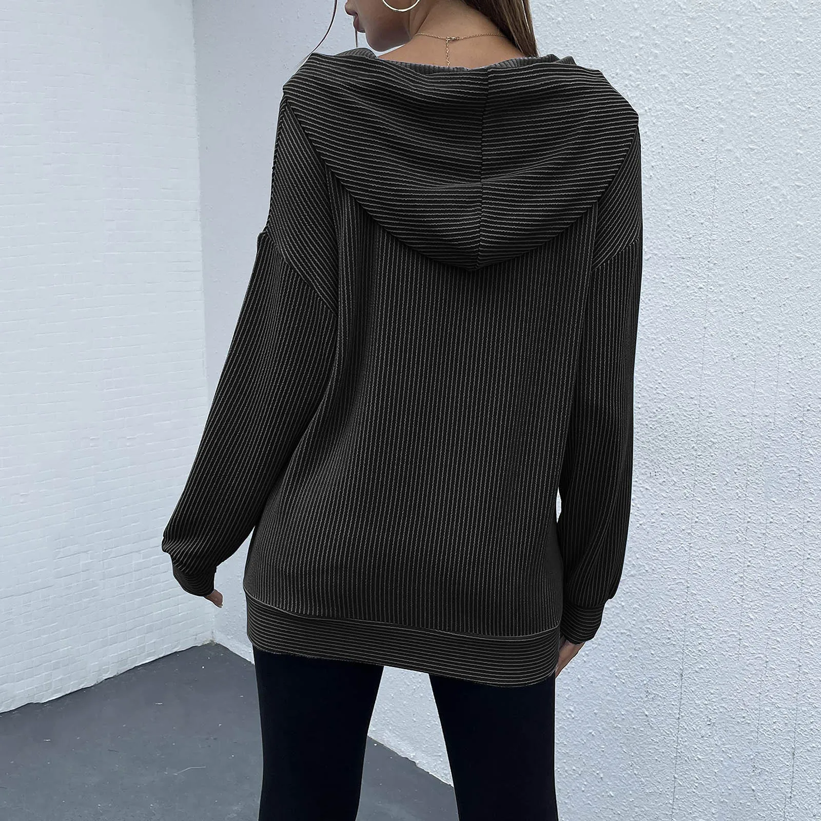 

Womens Casual Solid Color Long Sleeve Ribbed Pullover Hoodie Sweatshirt Tops With Pockets Autumn Winter Loose Jumper sudaderas