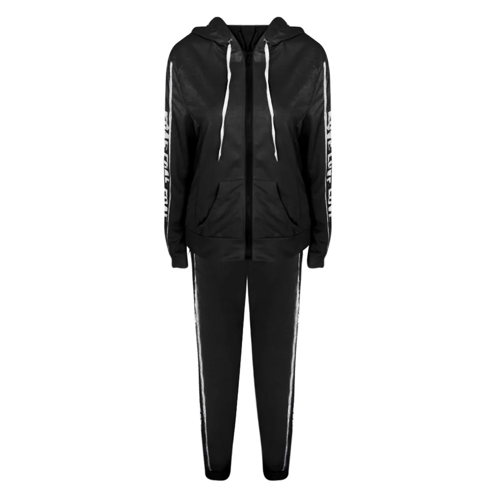 

Loose Sports Tracksuits Fashion Women Casual Stripe Zipper Long Sleeve Pullove Sport Tops+long Pants Set Sport Suit