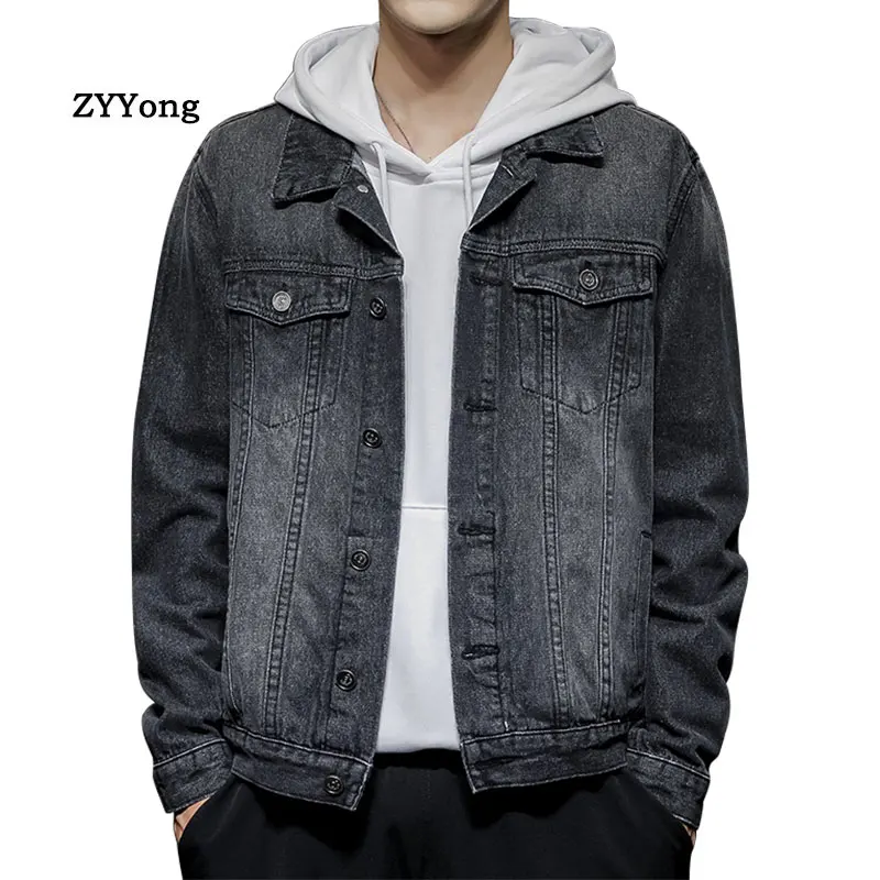 Мужская Осенняя однобортная куртка-бомбер черная серая синяя джинсовая куртка