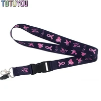 pc239 breast cancer awareness pink ribbon lanyards id badge holder keychain id card pass gym mobile badge holder key holder