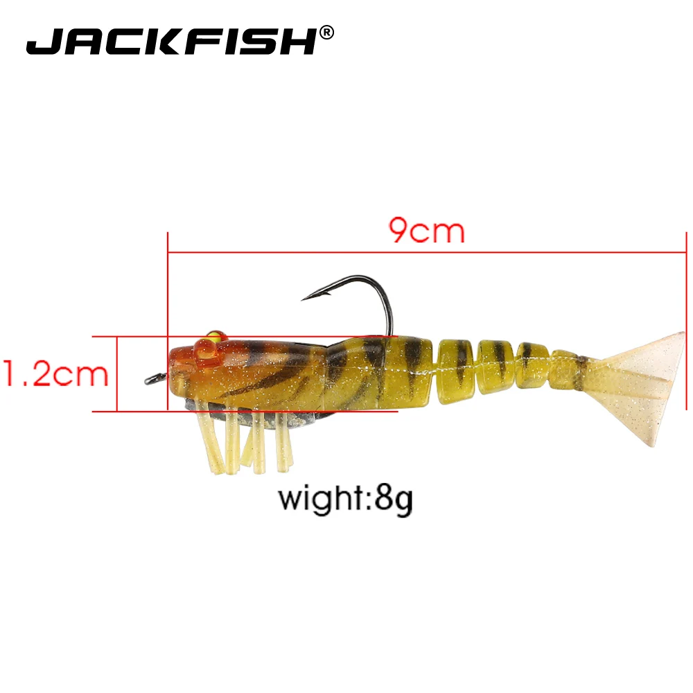 JACKFISH креветка Мягкая приманка 9 см/8 г свинцовая голова джиг искусственная приманка 3D светящиеся глаза Мягкая приманка для морские рыболовные приманки рыболовные снасти