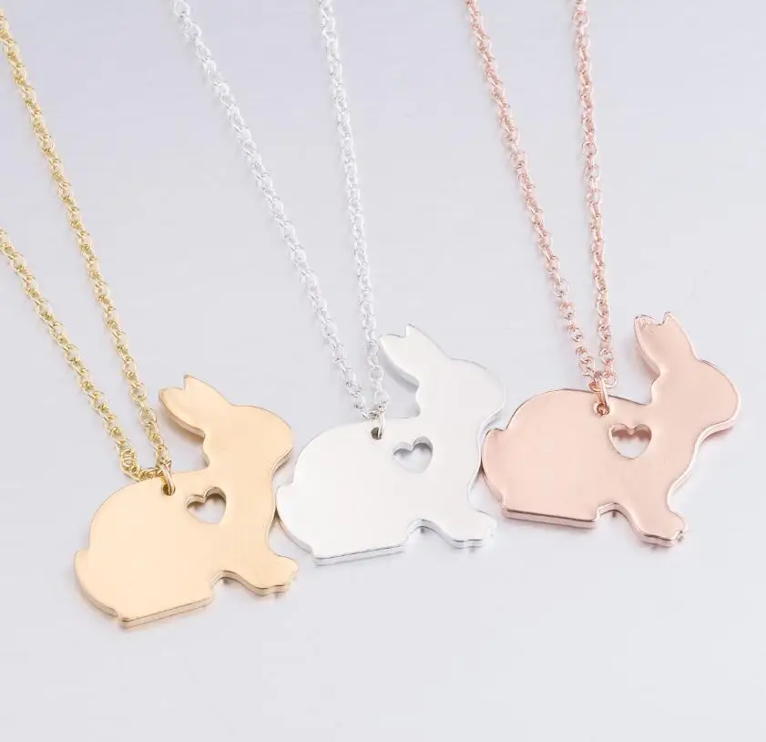 

Shuangshuo Bohemian Style Lovely Rabbit Pendant Necklace Hollow Heart Bunny Stainless Steel Necklace for Women Girls Party Gift