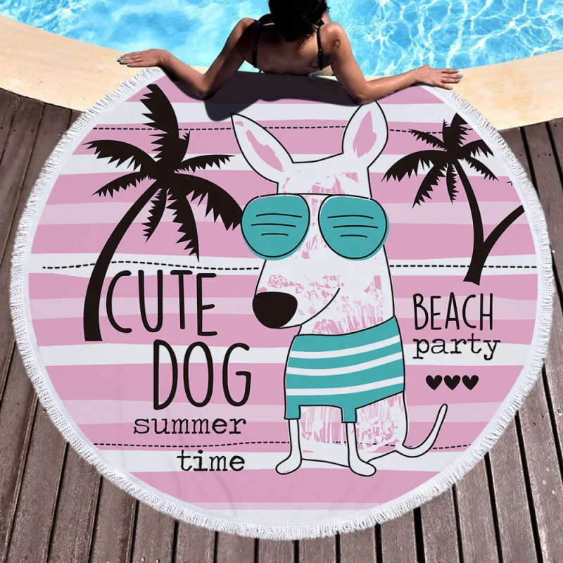 

Cartoon Pattern Coconut Tree Beach Towel Picnic Blanket150cmBath Round Microfiber Towel Beach Mat Outdoor Swimming Towel Large