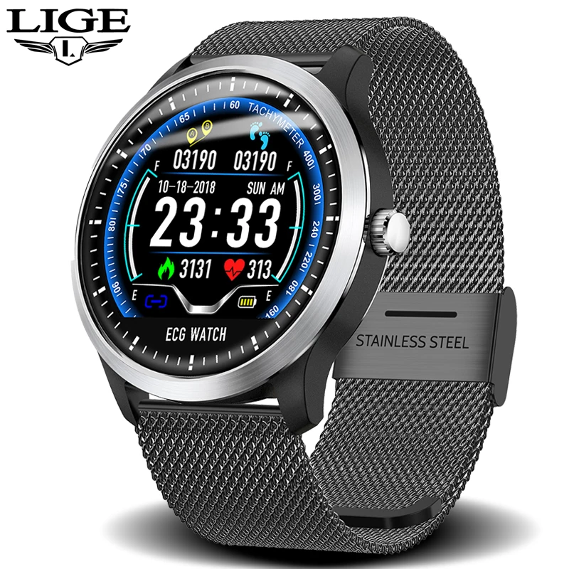 LIGE Новые смарт-часы кровяное давление PPG ECG монитор сердечного ритма многоязычные IP68 Водонепроницаемые Смарт-часы для плавания для мужчин и женщин