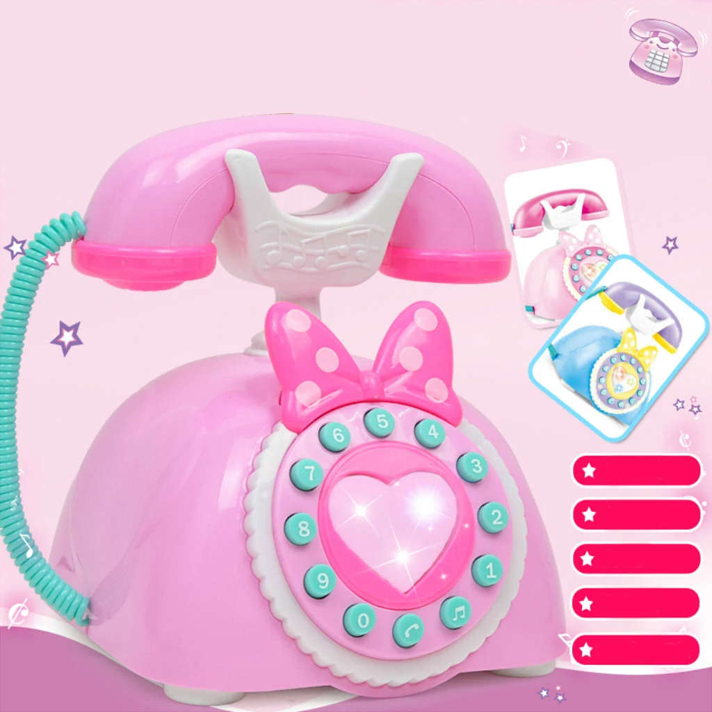 

Vintage Telephone Landline Kids Pretend Play great Early Educational Toy for kids can speak in both chinese and english- Pink