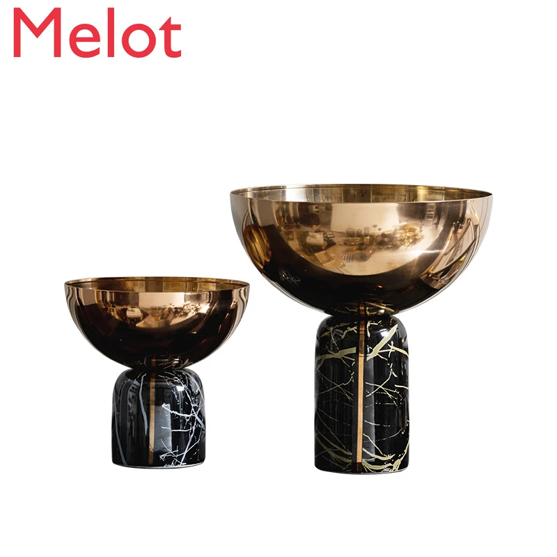 

Light Luxury Fruit Plate Living Room Dining Table round Metal Ceramic Stitching Creative Simple Ornaments