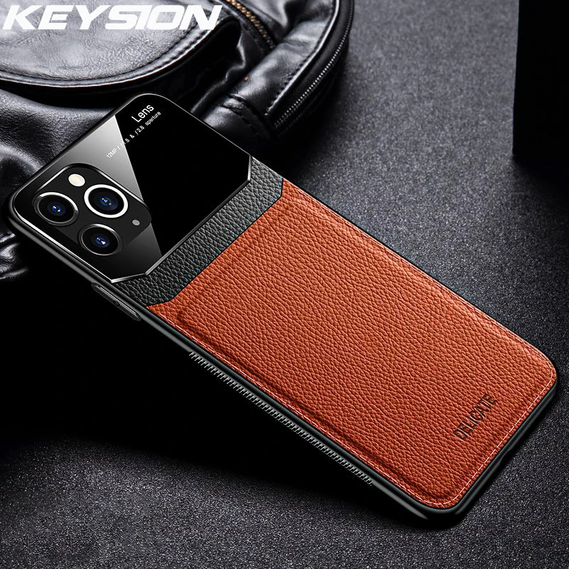 

KEYSION Shockproof Case for iPhone 11 Pro Max XS XR X PU Leather Mirror Tempered Glass Phone Back Cover For iPhone 8 7 6 6s Plus